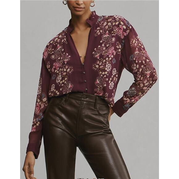 Anthropologie Pilcro Women's The Tavi Bottondown Blouse Purple Floral Sz S - Picture 8 of 9